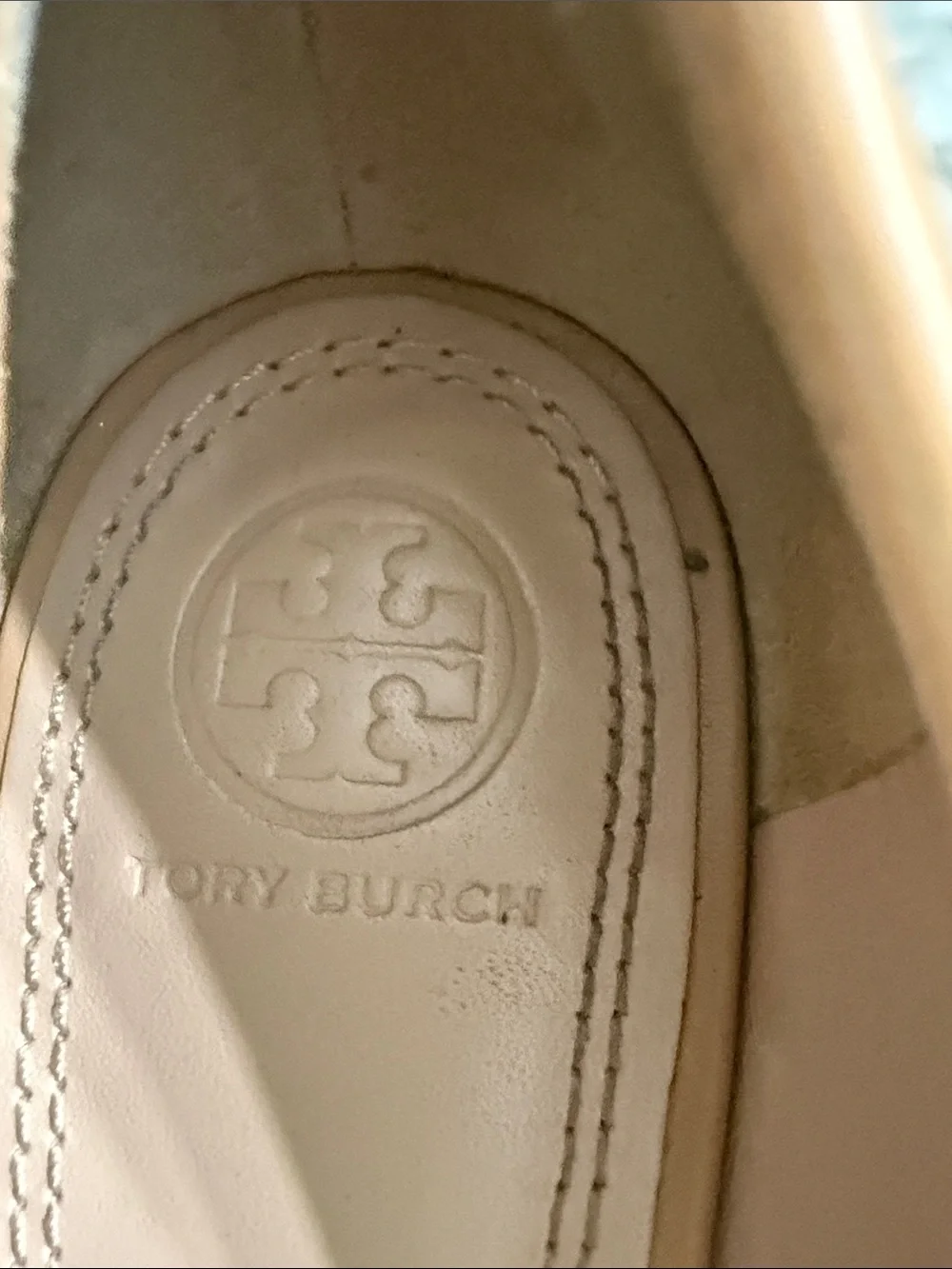 Tory Burch Tan Leather Flats with Pink and Red Logo Medallions ..size 9M